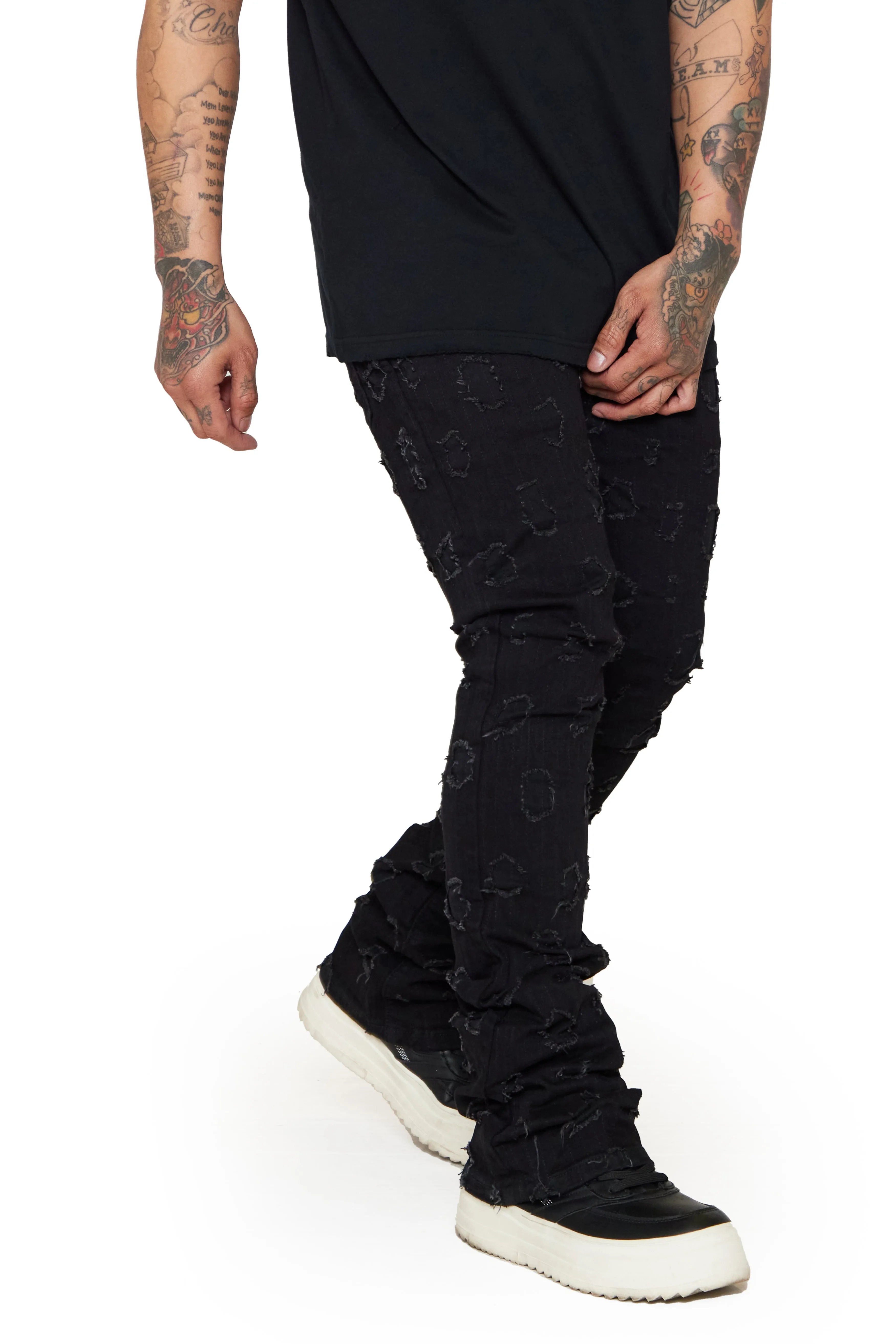 “CHAPTER” BLACK STACKED FLARE JEAN