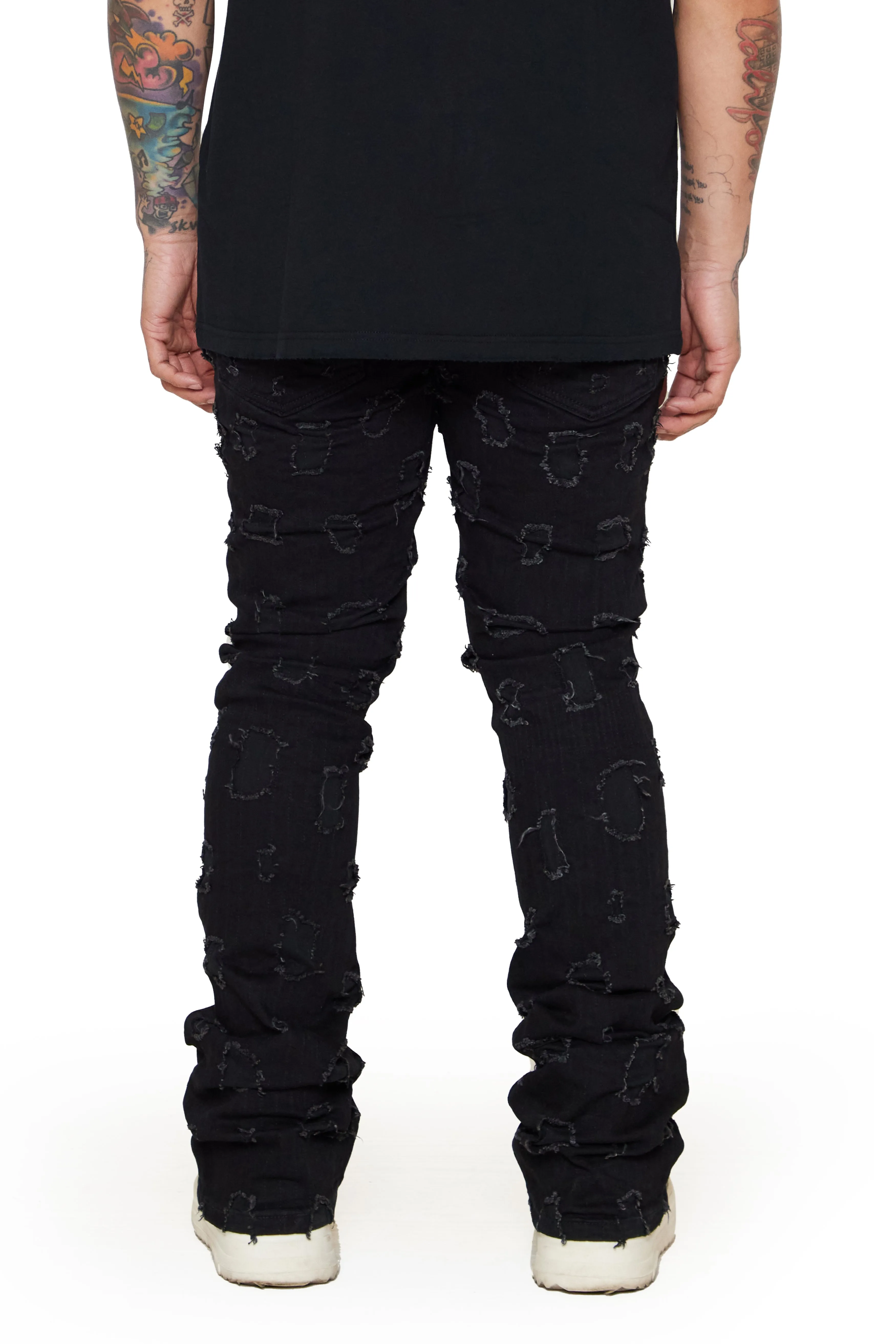 “CHAPTER” BLACK STACKED FLARE JEAN