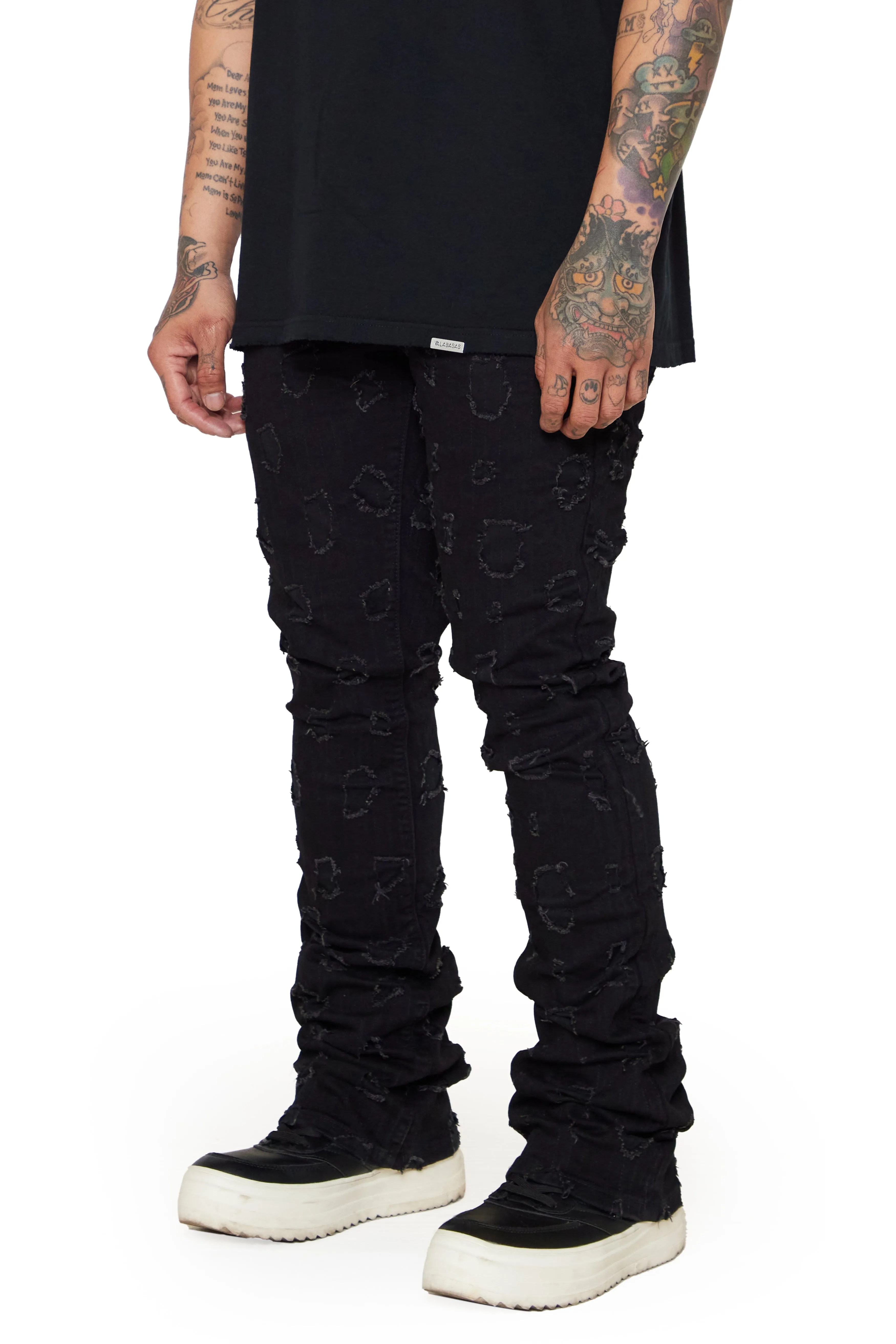 “CHAPTER” BLACK STACKED FLARE JEAN