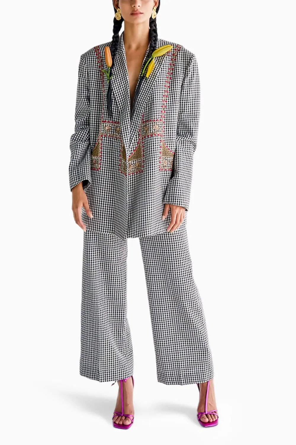 Check Blazer Pant Set