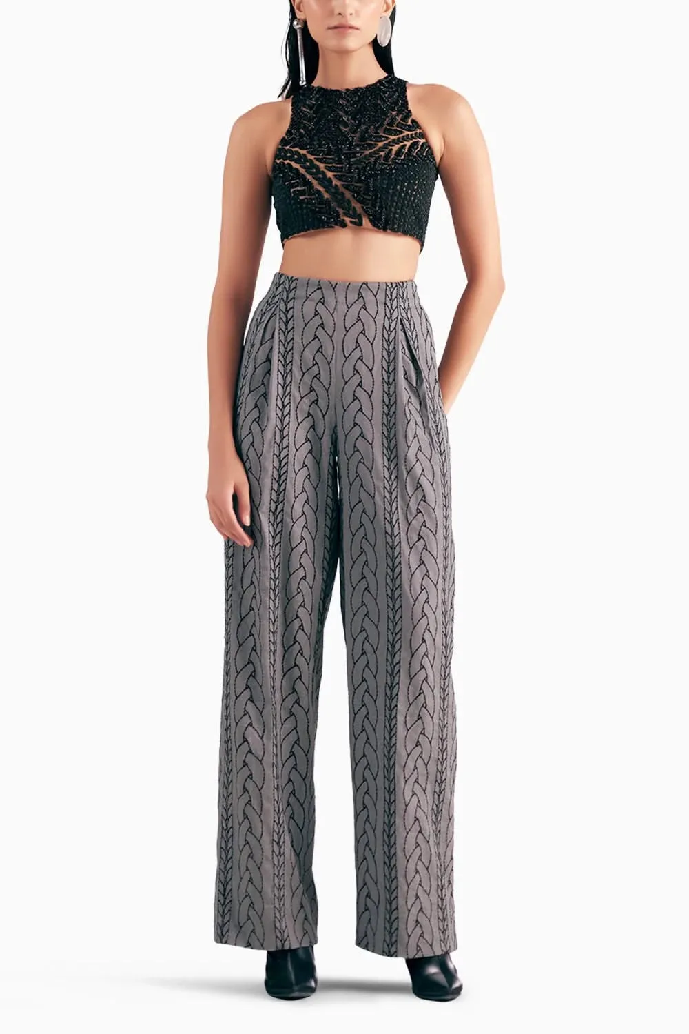 Coal 3D Embellished Blouse With Slate Trousers