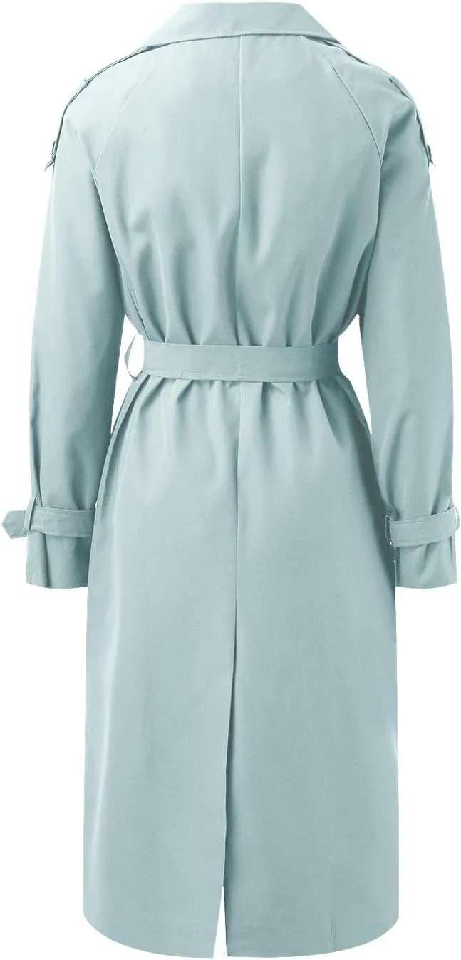 cooki Trench Coat Women Fall Jackets Women's Double Breasted Long Trench Coat Windproof Classic Lapel Slim Overcoat with Belt