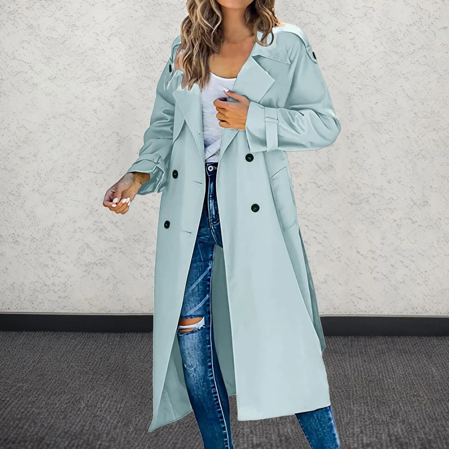 cooki Trench Coat Women Fall Jackets Women's Double Breasted Long Trench Coat Windproof Classic Lapel Slim Overcoat with Belt