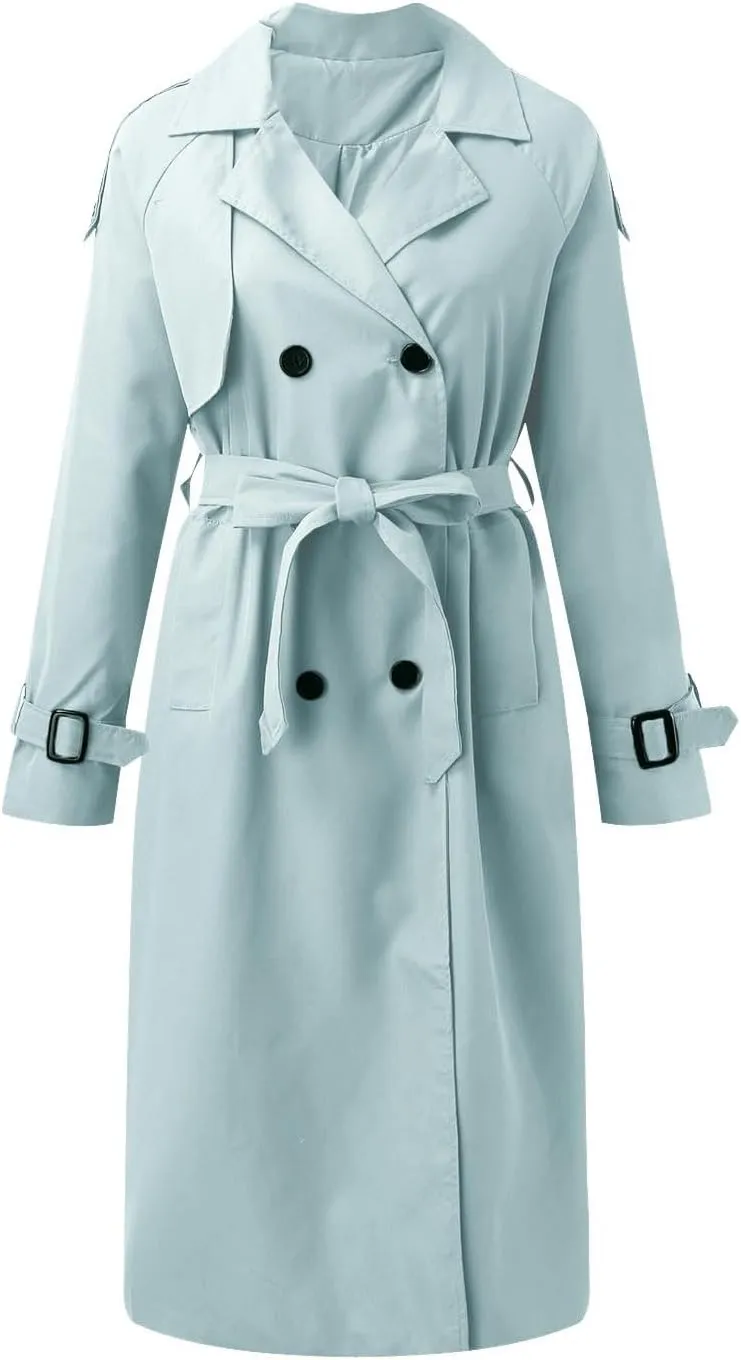 cooki Trench Coat Women Fall Jackets Women's Double Breasted Long Trench Coat Windproof Classic Lapel Slim Overcoat with Belt