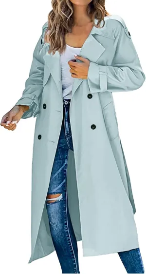 cooki Trench Coat Women Fall Jackets Women's Double Breasted Long Trench Coat Windproof Classic Lapel Slim Overcoat with Belt