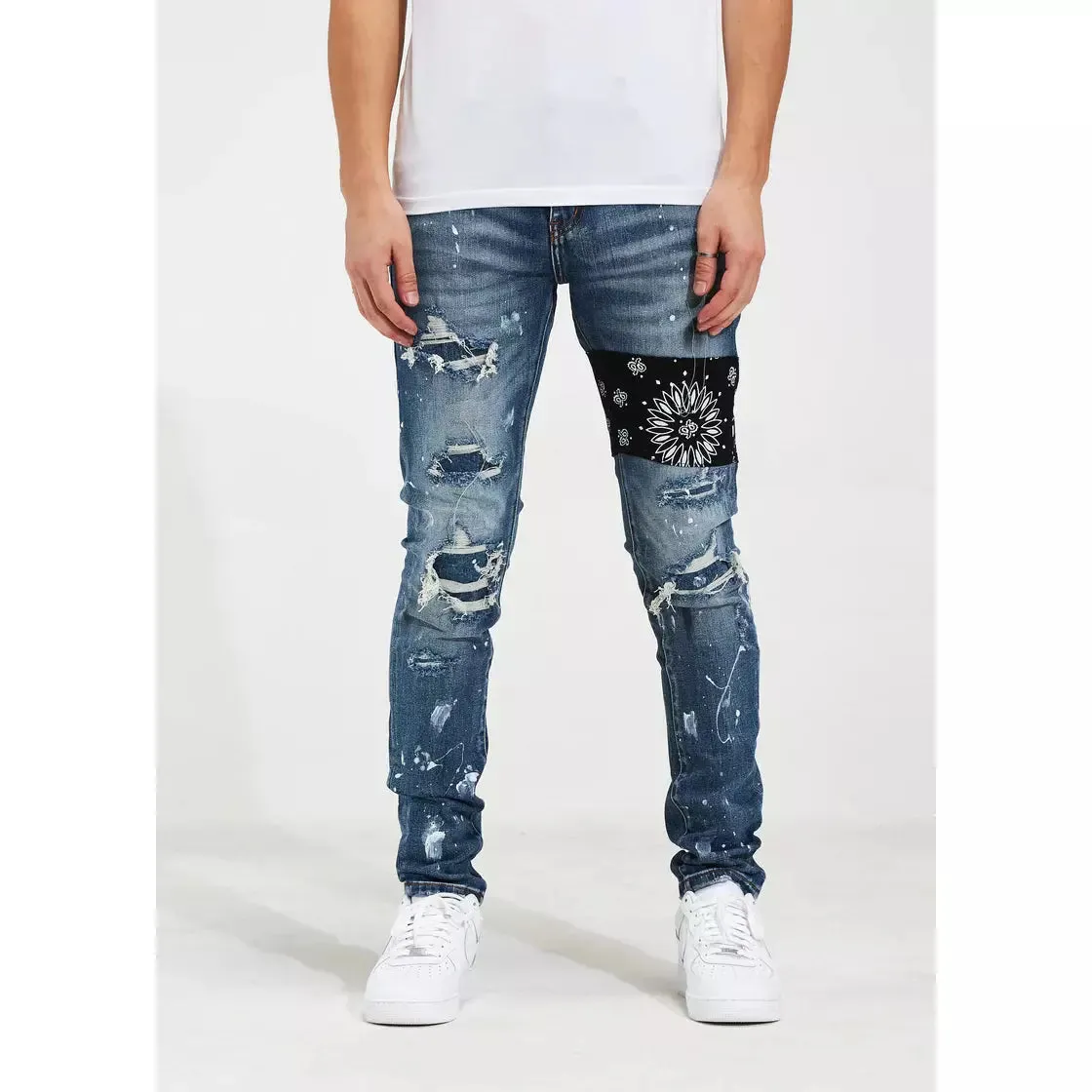 Crysp Denim Castor Blue Patchwork Denim Jeans (CRYSPF121-115)