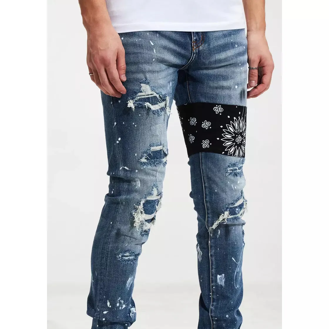 Crysp Denim Castor Blue Patchwork Denim Jeans (CRYSPF121-115)