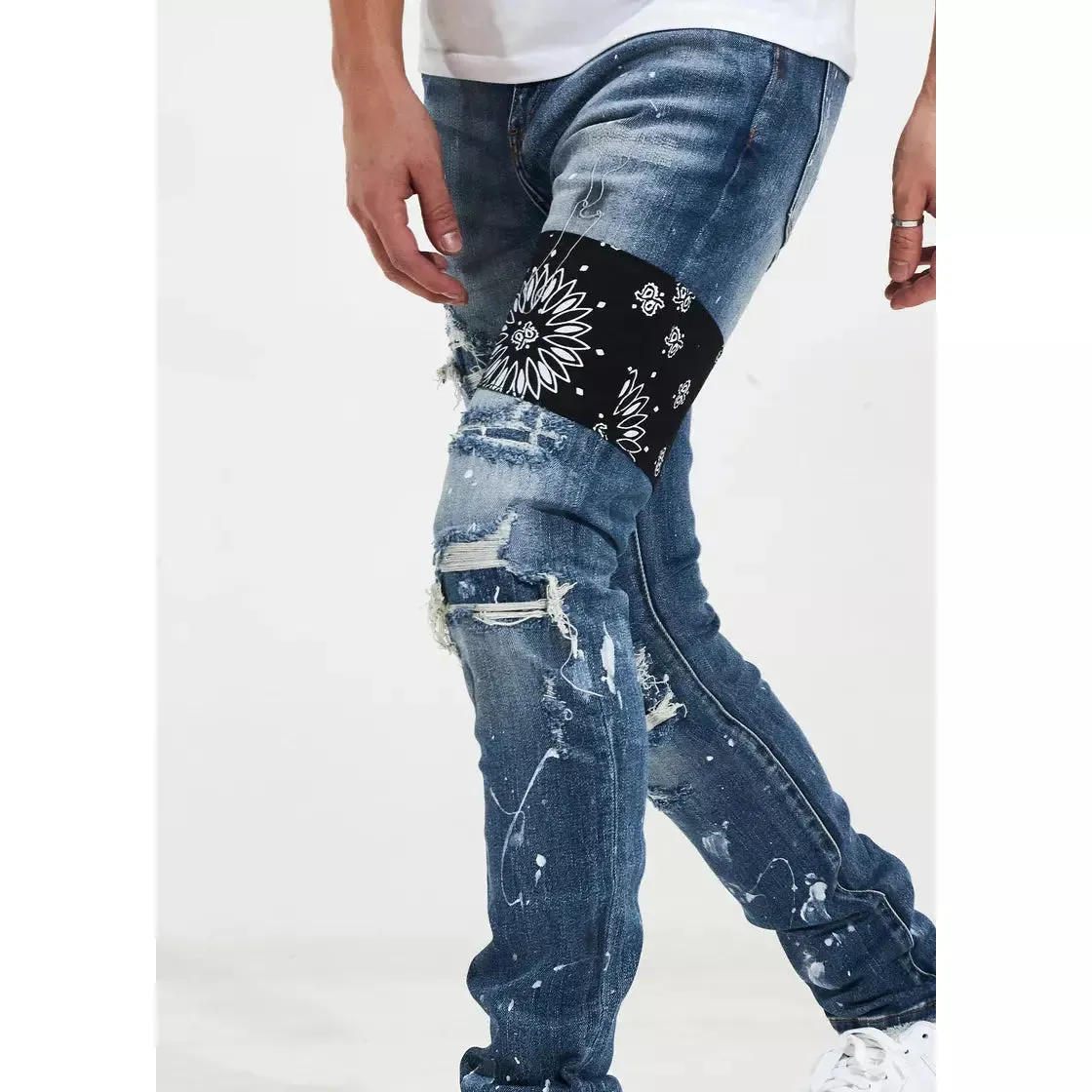 Crysp Denim Castor Blue Patchwork Denim Jeans (CRYSPF121-115)