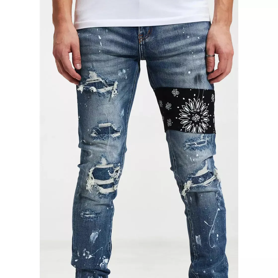 Crysp Denim Castor Blue Patchwork Denim Jeans (CRYSPF121-115)