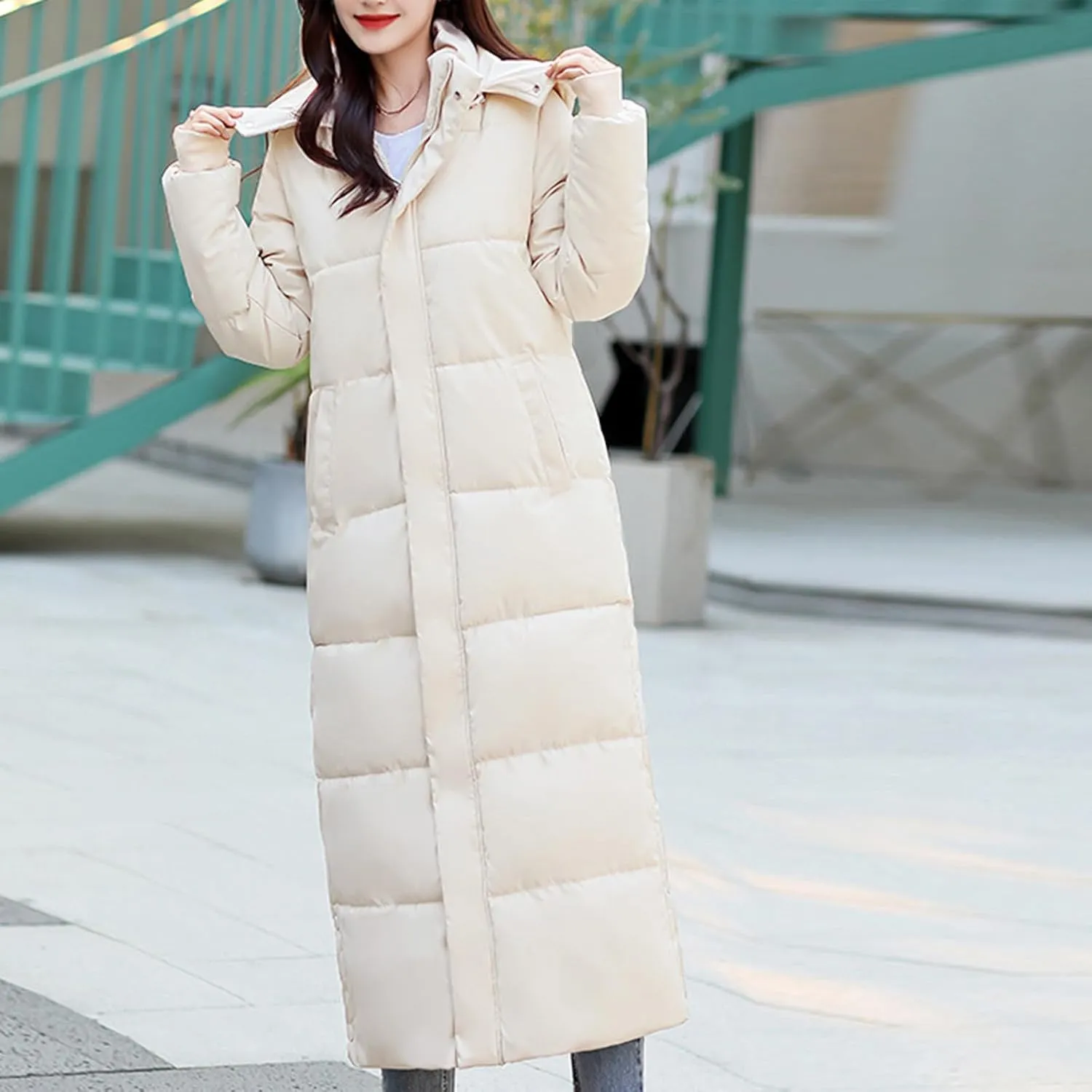 Dademeo Womens Long Padded Winter Coat Fashion Slim Fit Warm Cotton Coat Quilted down Hooded Parka Coat Thickened Puffer Coat