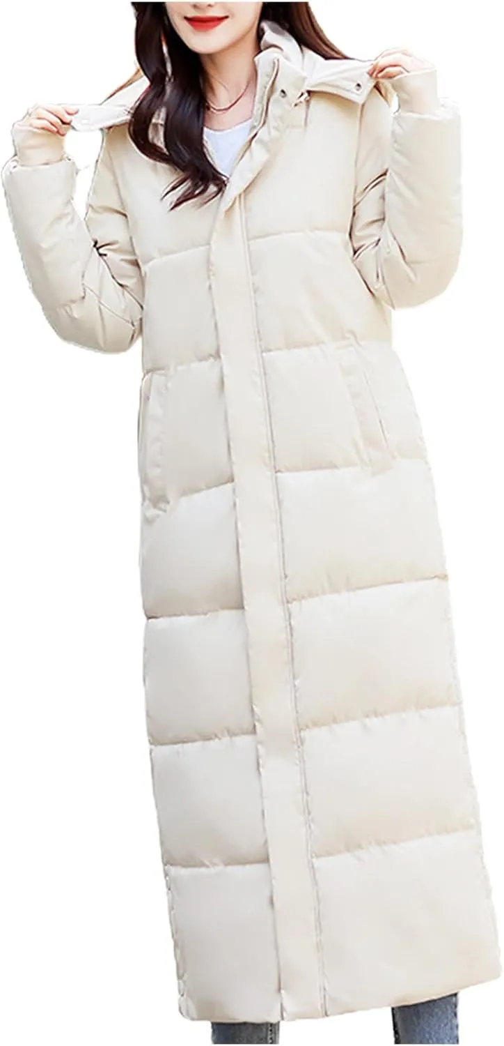 Dademeo Womens Long Padded Winter Coat Fashion Slim Fit Warm Cotton Coat Quilted down Hooded Parka Coat Thickened Puffer Coat