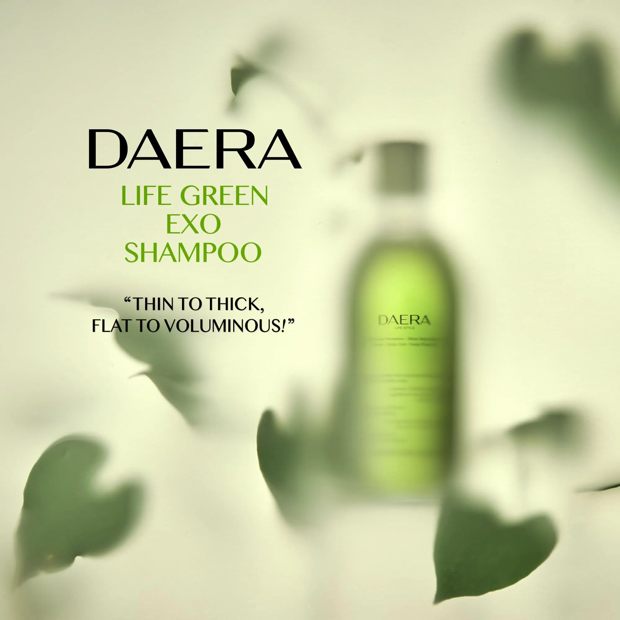 DAERA Life Green Exo Shampoo for Thinning Hair Thickening, 10.24 fl oz, Caffeine Biotin Scalp Deep Cleansing, Volumizing, Natural Heartleaf Extract, Women & Men, All Skin Types