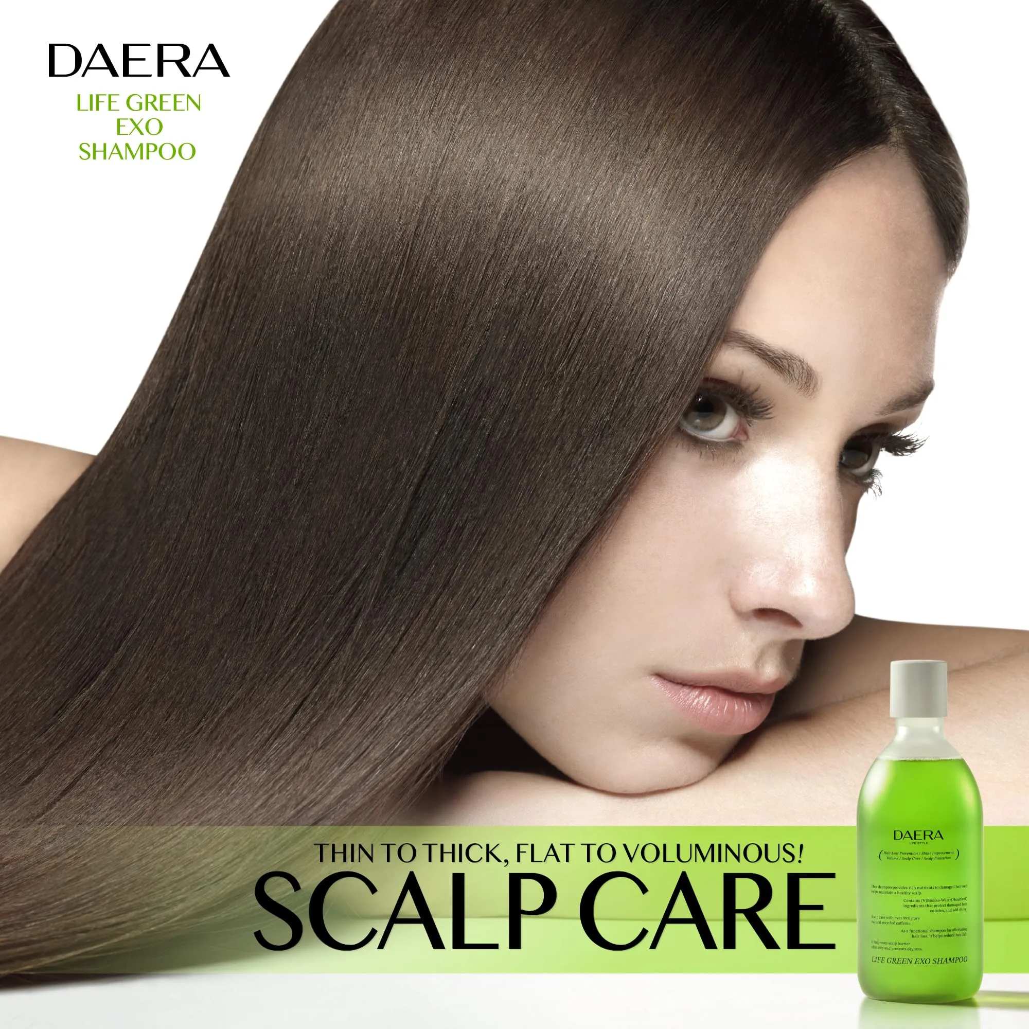 DAERA Life Green Exo Shampoo for Thinning Hair Thickening, 10.24 fl oz, Caffeine Biotin Scalp Deep Cleansing, Volumizing, Natural Heartleaf Extract, Women & Men, All Skin Types