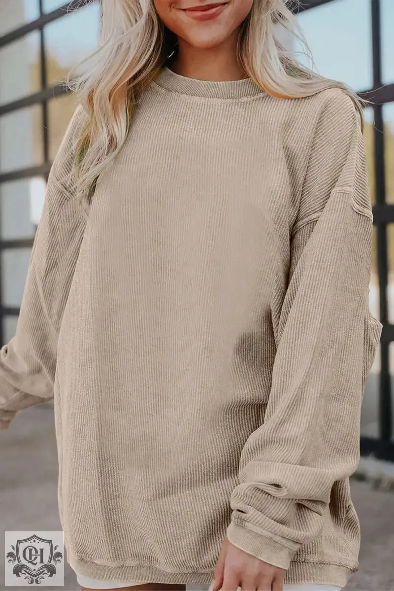 Dark Blue Ribbed Corduroy Oversized Sweatshirt