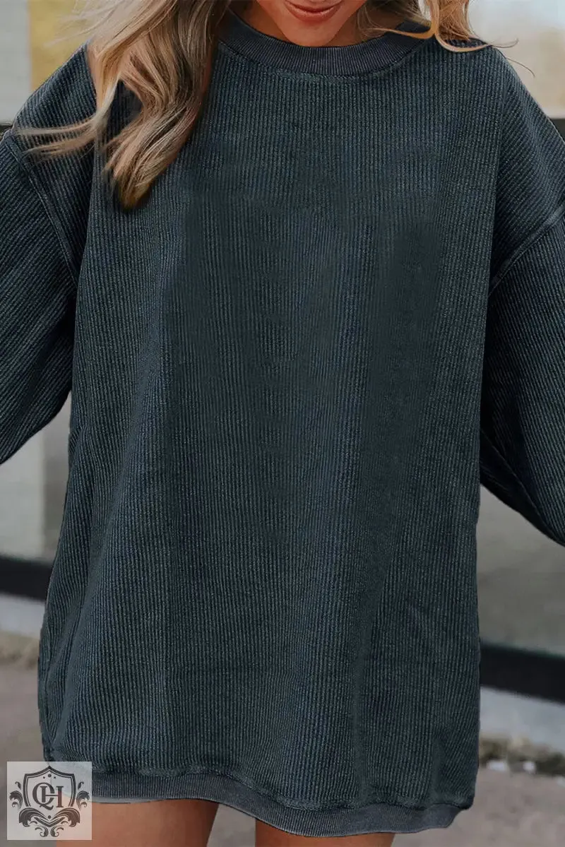 Dark Blue Ribbed Corduroy Oversized Sweatshirt