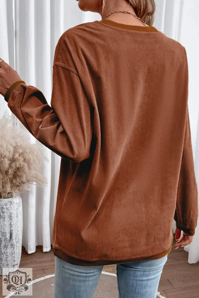 Dark Blue Ribbed Corduroy Oversized Sweatshirt