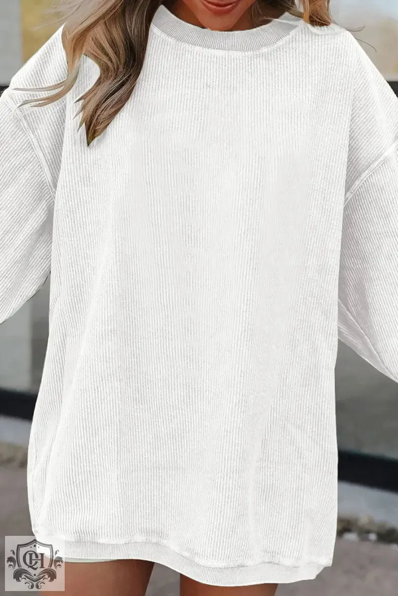 Dark Blue Ribbed Corduroy Oversized Sweatshirt