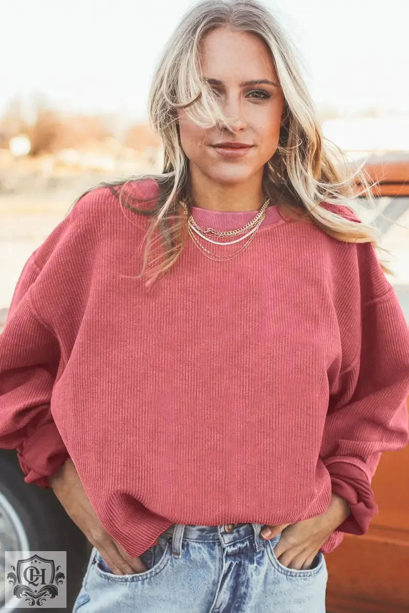 Dark Blue Ribbed Corduroy Oversized Sweatshirt