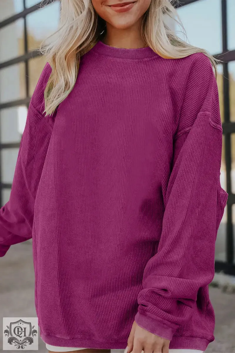 Dark Blue Ribbed Corduroy Oversized Sweatshirt