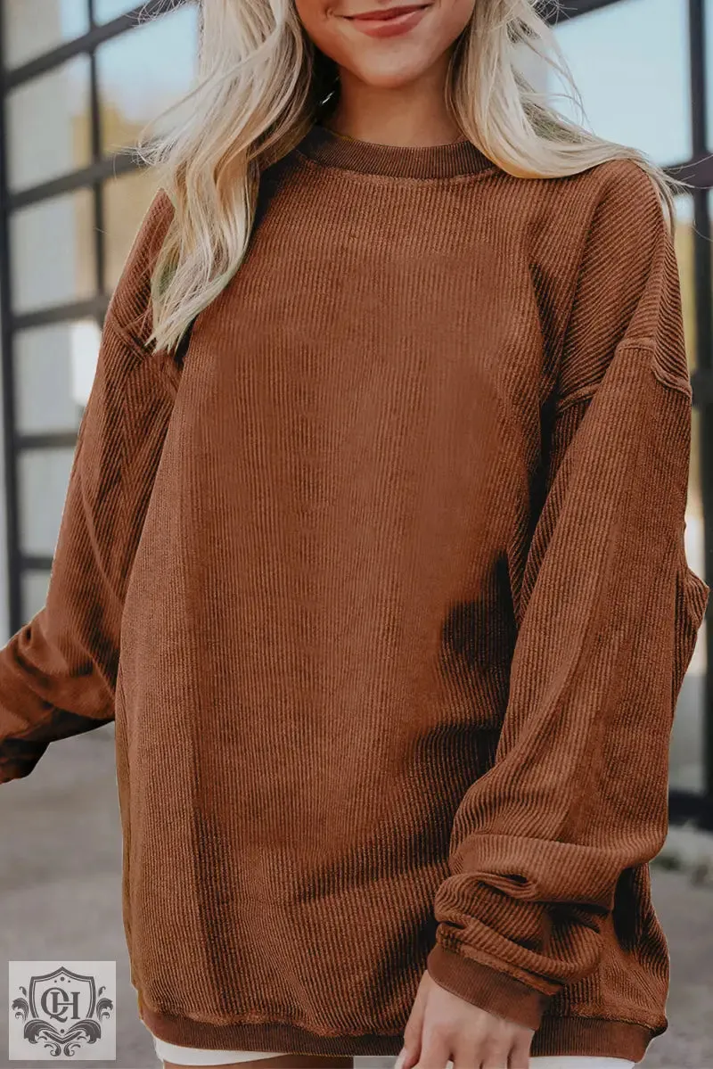 Dark Blue Ribbed Corduroy Oversized Sweatshirt