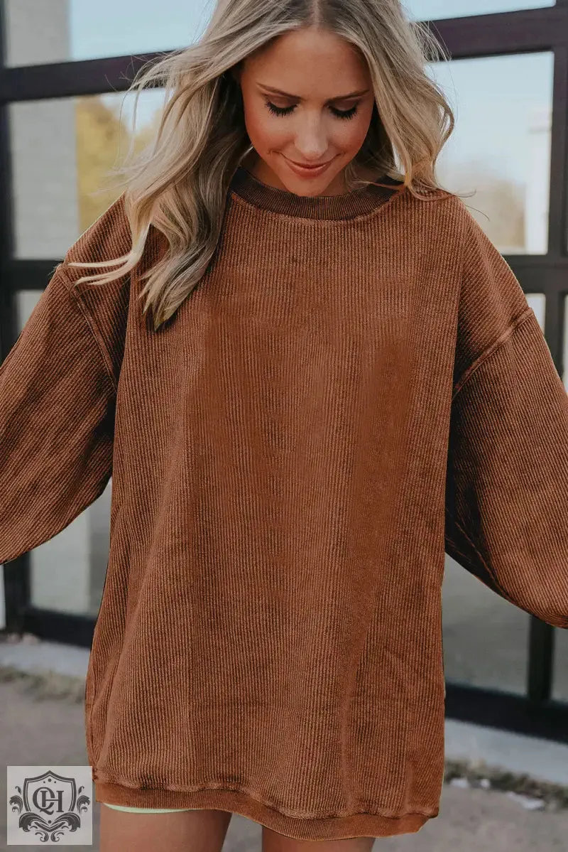 Dark Blue Ribbed Corduroy Oversized Sweatshirt
