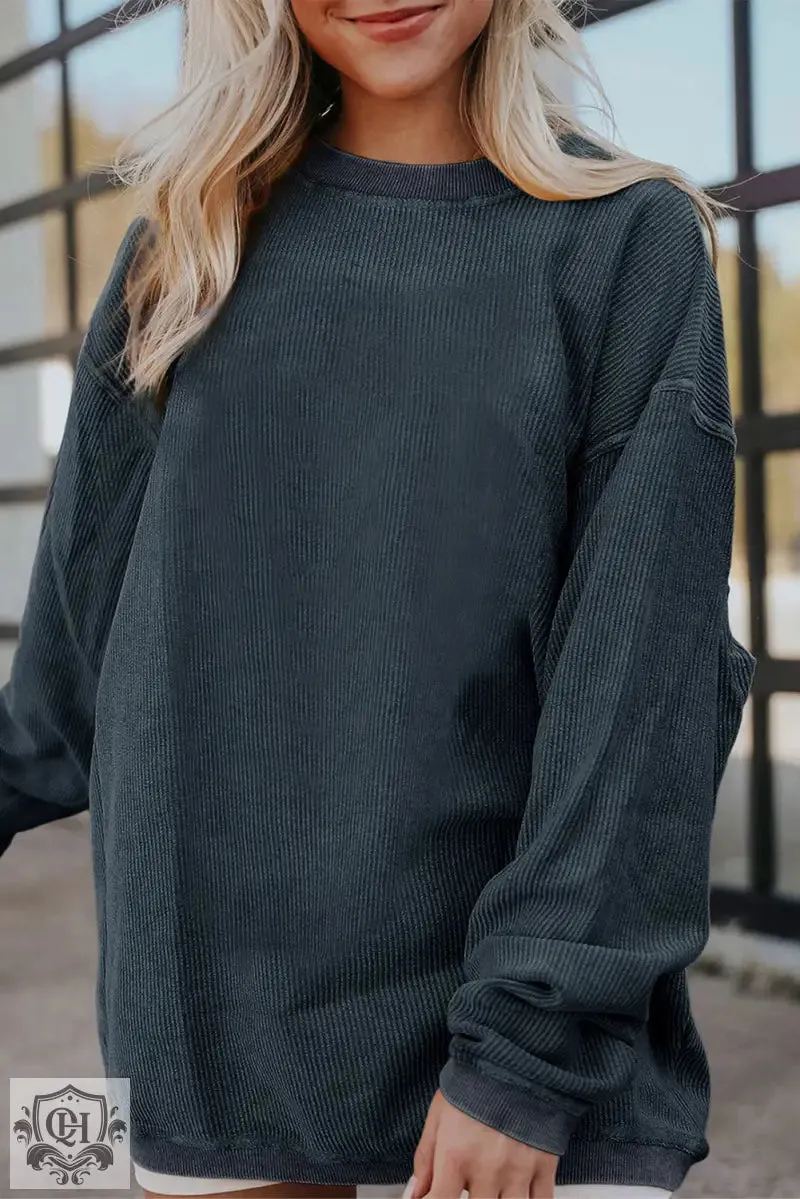 Dark Blue Ribbed Corduroy Oversized Sweatshirt