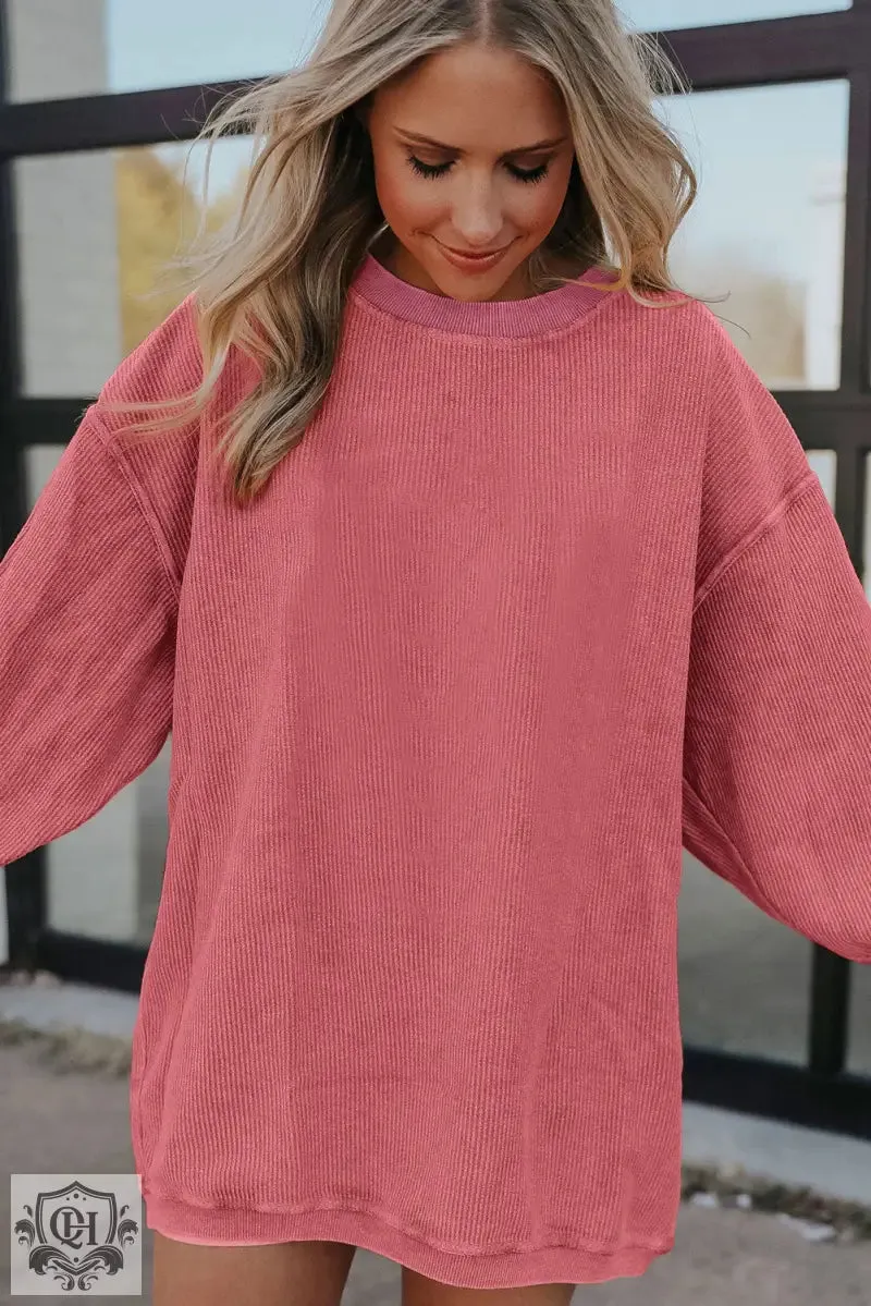 Dark Blue Ribbed Corduroy Oversized Sweatshirt