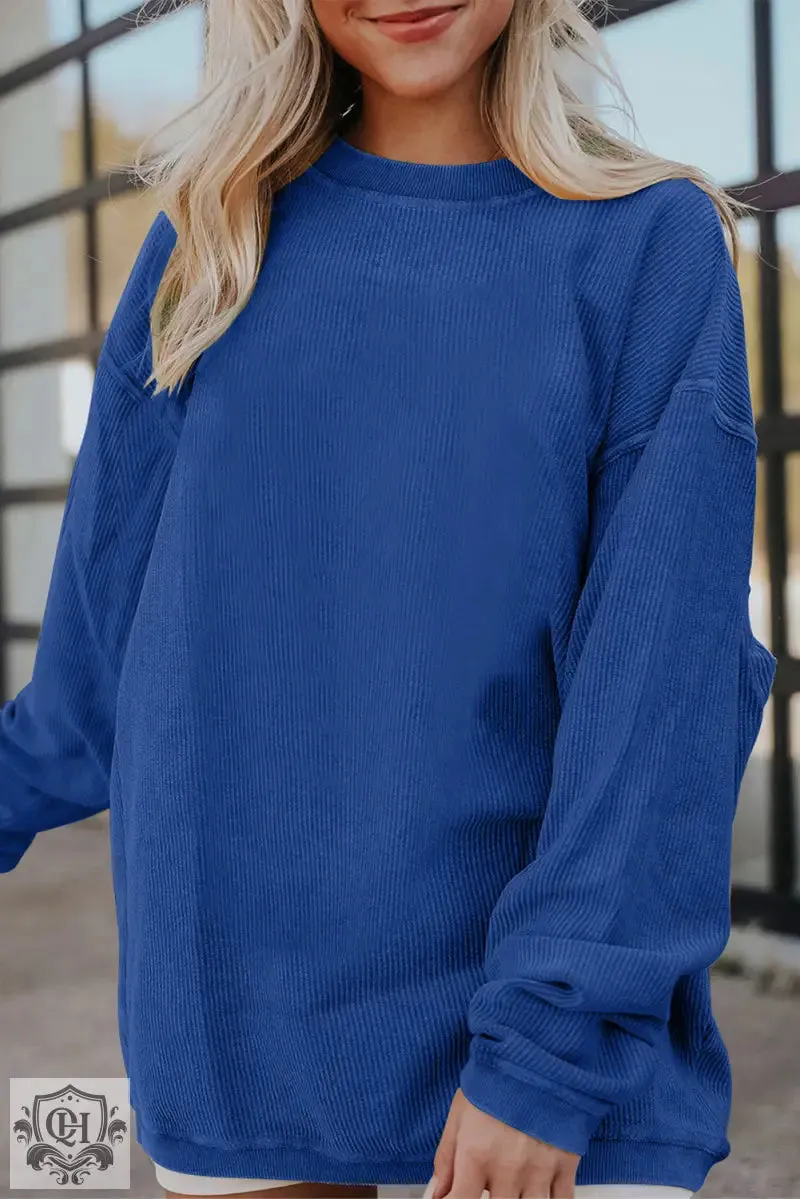 Dark Blue Ribbed Corduroy Oversized Sweatshirt