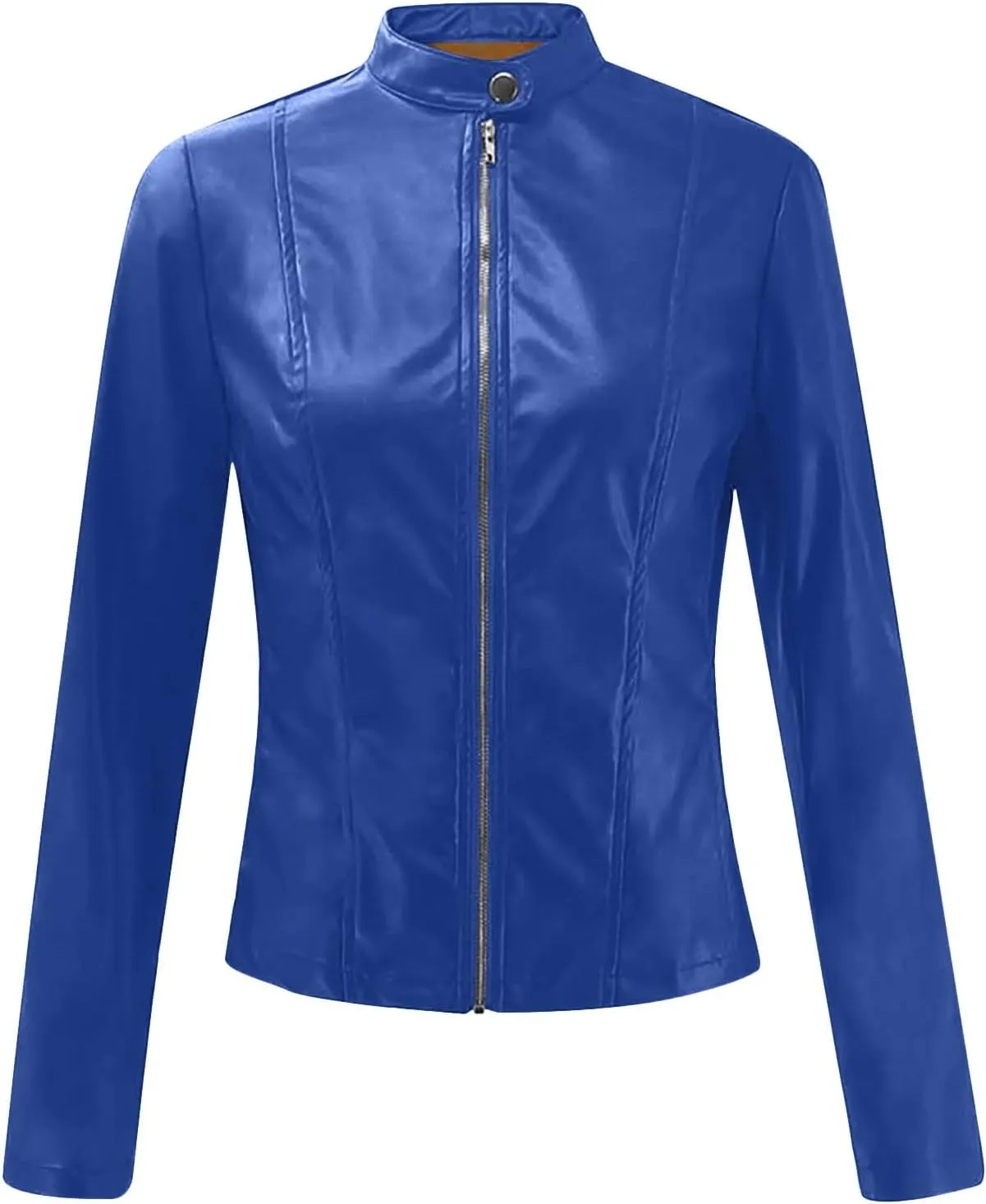 DASAYO Womens Lapel Slim Short Coat Full Zip Open Front Faux Leather PU Jacket Autumn and Winter Fashion Cardigan Jackets