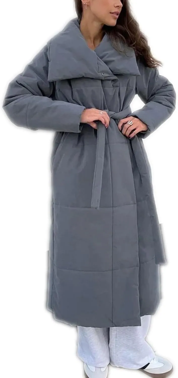 Dawery Women Loose Thicken Jackets Parkas Winter Coats Oversized Warm Long Belt Puffer Jackets Ladies Cotton Padded Jacket