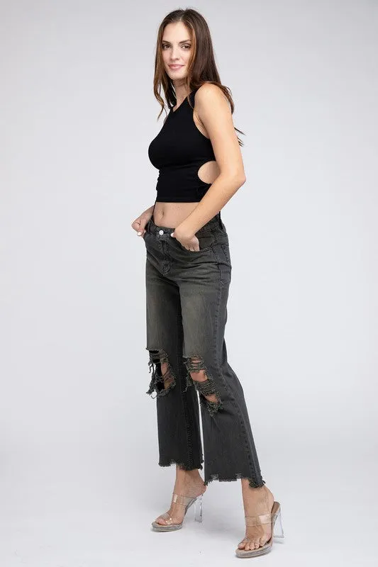 Distressed Vintage Washed Wide Leg Pants (Online Only/Ships from USA)