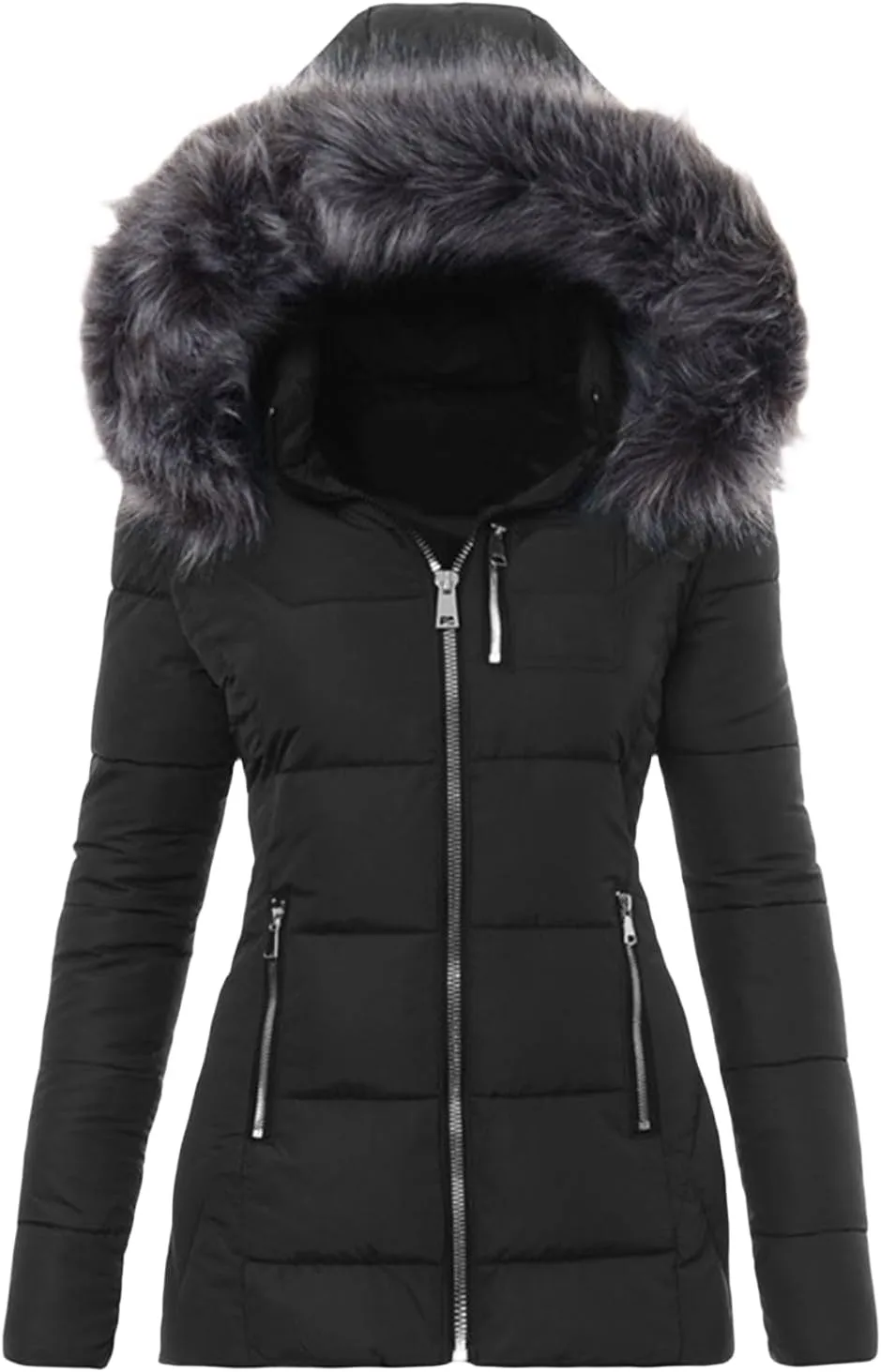 Down Coats for Women with Hood Thicken Warm Puffer Jacket with Faux Fur Hood Heavyweight Jackets Winter Coat Pockets
