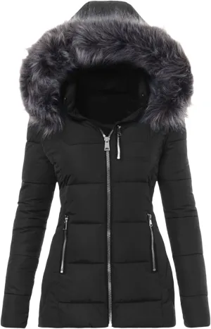Down Coats for Women with Hood Thicken Warm Puffer Jacket with Faux Fur Hood Heavyweight Jackets Winter Coat Pockets