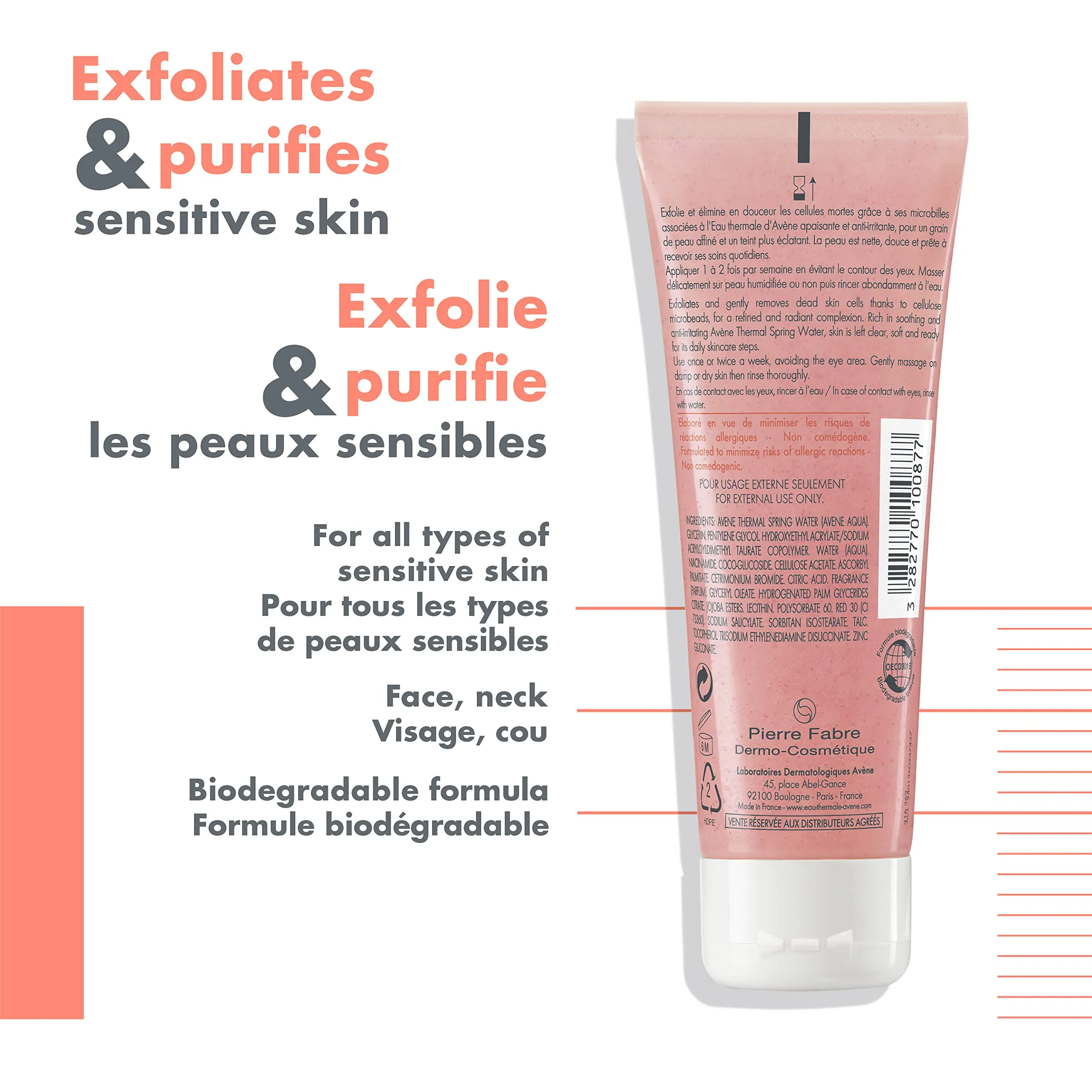 Eau Thermale Avene Gentle Exfoliating Gel, Pore Scrub, Niacinamide, Non-Comedogenic, Paraben-free, 75 ml