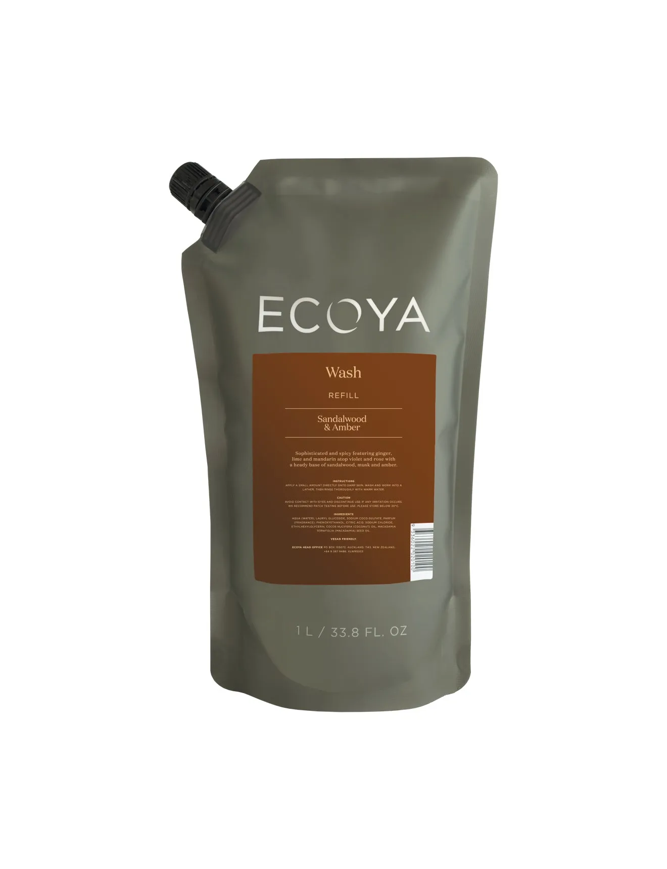 ECOYA Hand & Body Wash Refill 1000ml - Sandalwood & Amber