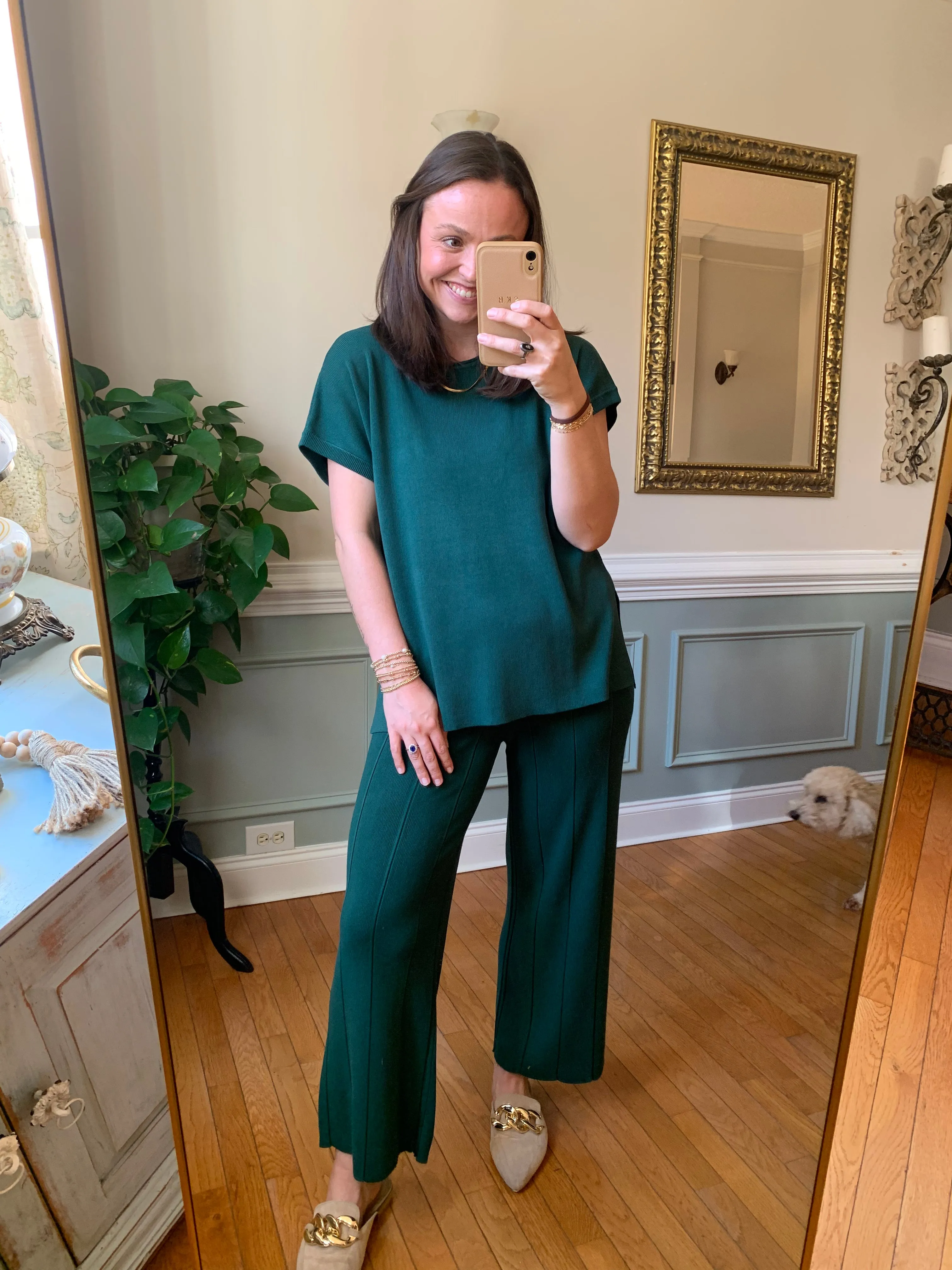 Evergreen Elegance Ribbed Knit Pants