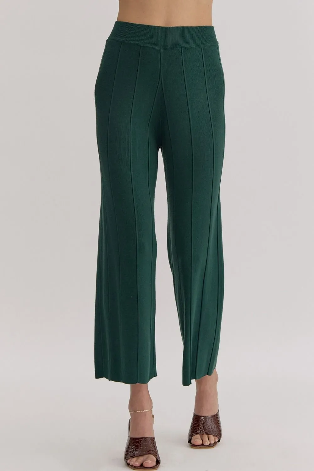 Evergreen Elegance Ribbed Knit Pants