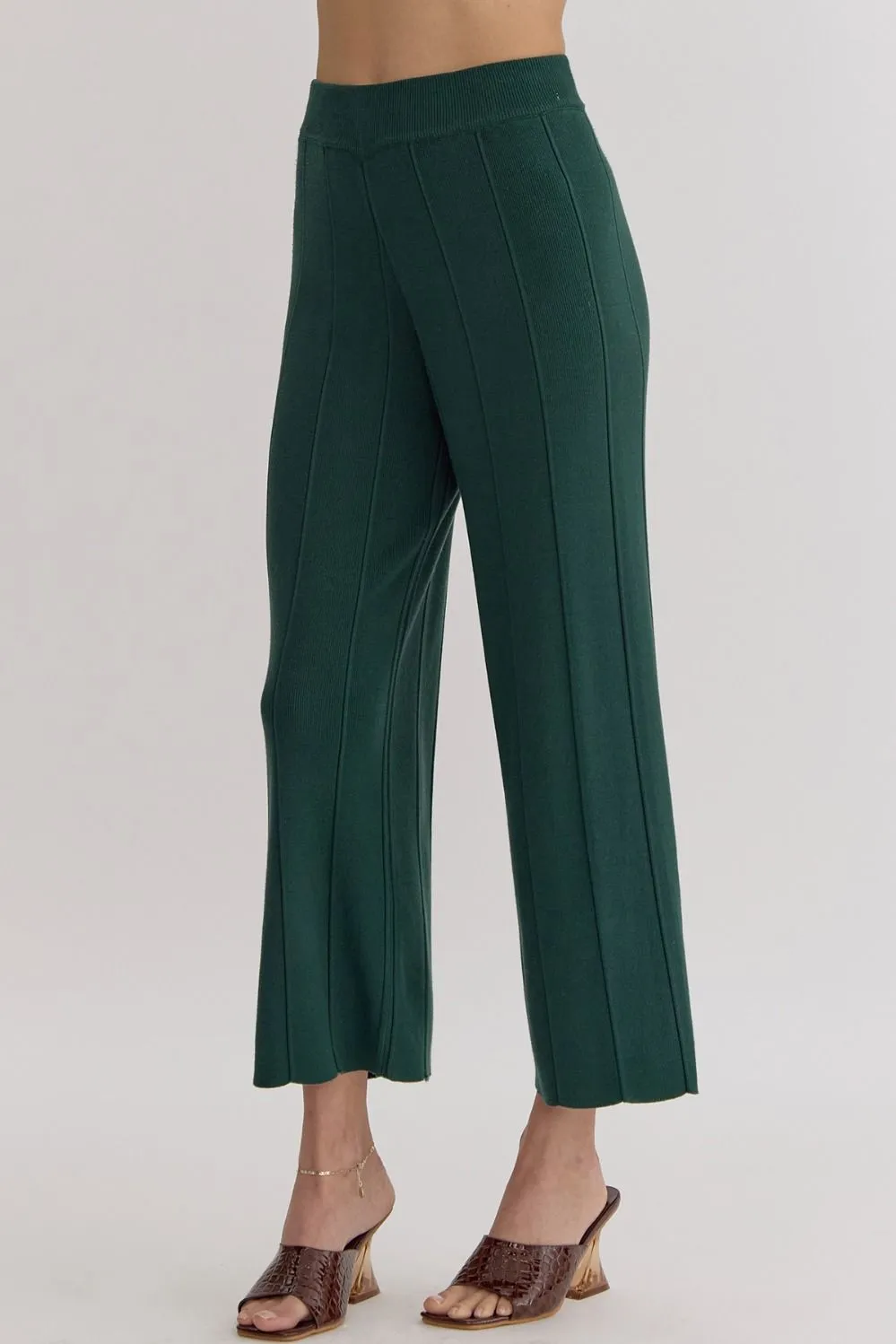 Evergreen Elegance Ribbed Knit Pants