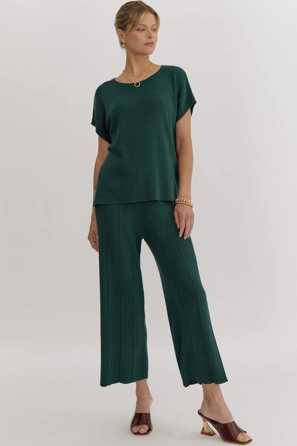 Evergreen Elegance Ribbed Knit Pants
