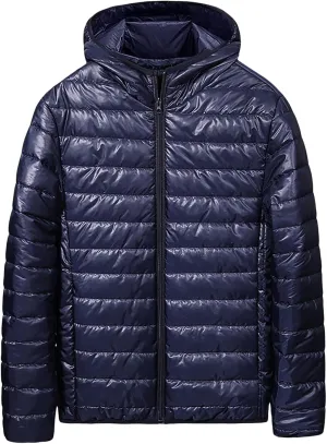 evzosrz Mens Down Jackets with Hood Lightweight Puffer Jacket Zip Warm Packable Winter Hoodies Coats Padded Bubble Outwear