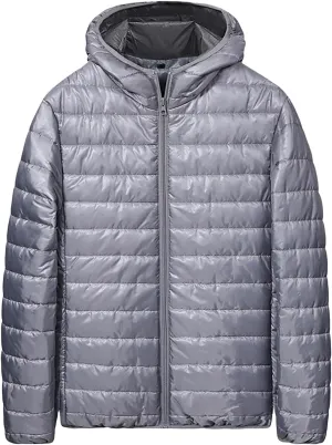 evzosrz Mens Down Jackets with Hood Lightweight Puffer Jacket Zip Warm Packable Winter Hoodies Coats Padded Bubble Outwear