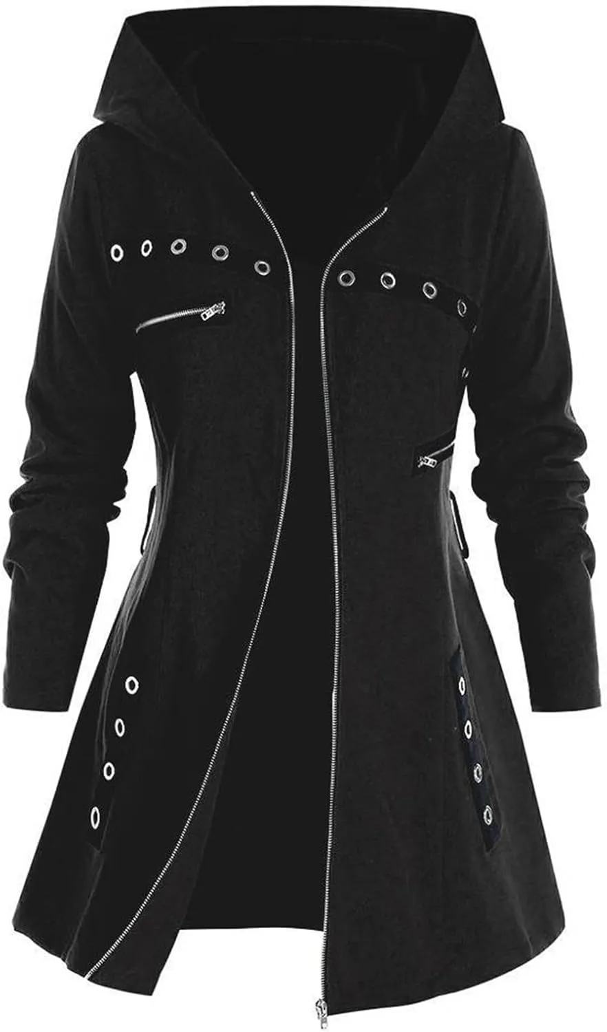 Fall Jackets for Women Gothic Punk Clothes Zip Up Hoodies Casual Long Coats with Pocket Y2k Jacket Trendy Outerwear