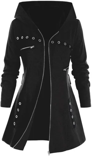 Fall Jackets for Women Gothic Punk Clothes Zip Up Hoodies Casual Long Coats with Pocket Y2k Jacket Trendy Outerwear