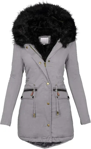 Fall Winter Coat for Women Casual Sherpa Fleece Lined Hooded Cotton Padded Jackets Zip Up Puffer Hoodie Jacket Parka Pea Coat