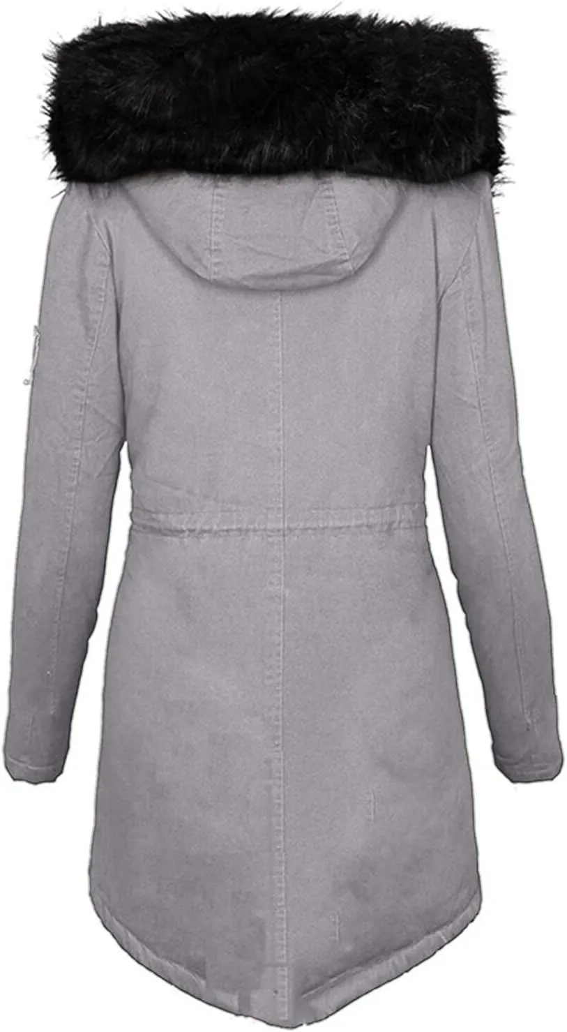Fall Winter Coat for Women Casual Sherpa Fleece Lined Hooded Cotton Padded Jackets Zip Up Puffer Hoodie Jacket Parka Pea Coat
