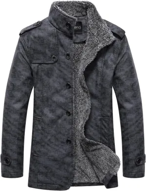 Faux Suede Jacket Men High Collar Shearling Sherpa Lined Winter Trench Coat Casual Vintage Sheepskin Fleece Coats