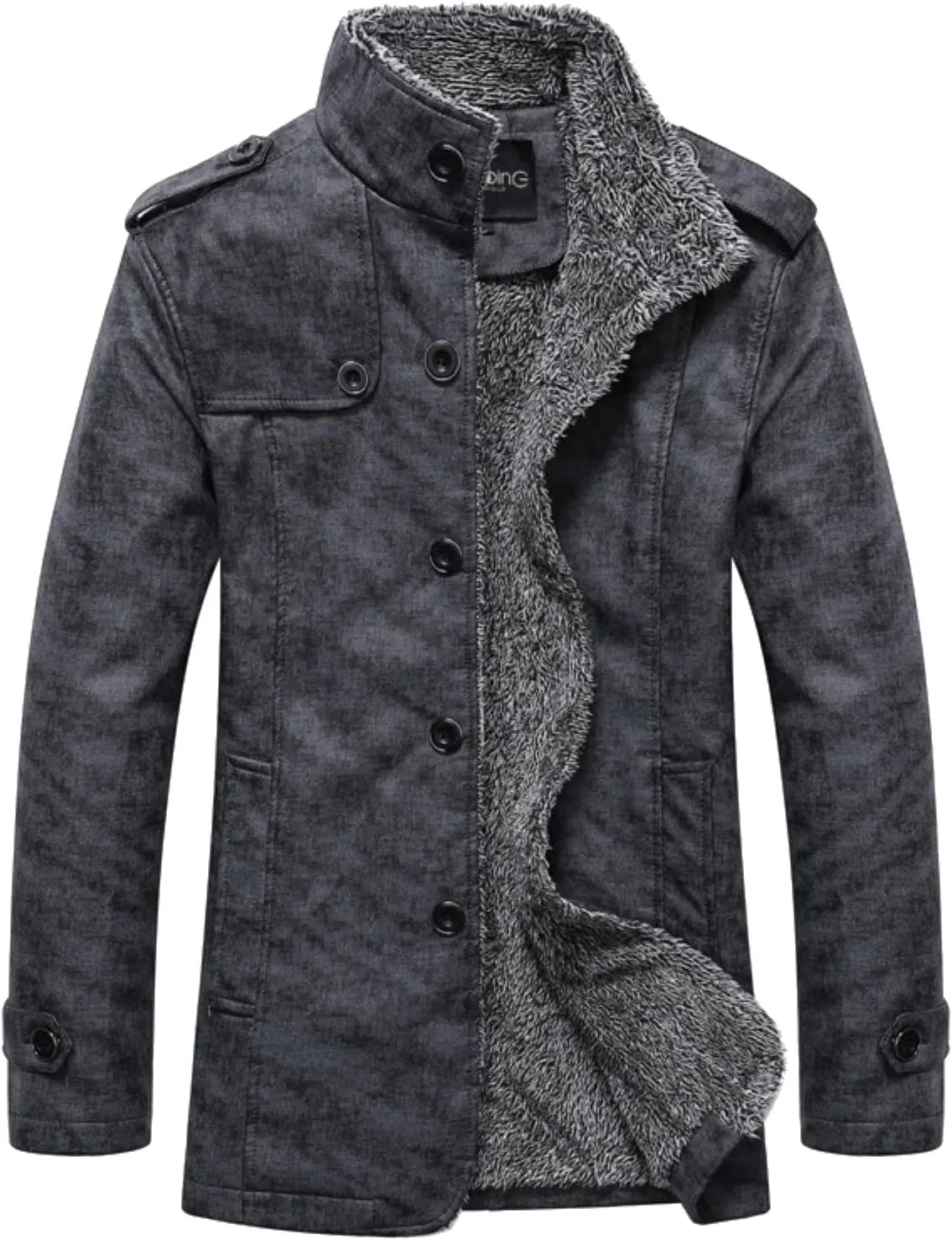 Faux Suede Jacket Men High Collar Shearling Sherpa Lined Winter Trench Coat Casual Vintage Sheepskin Fleece Coats