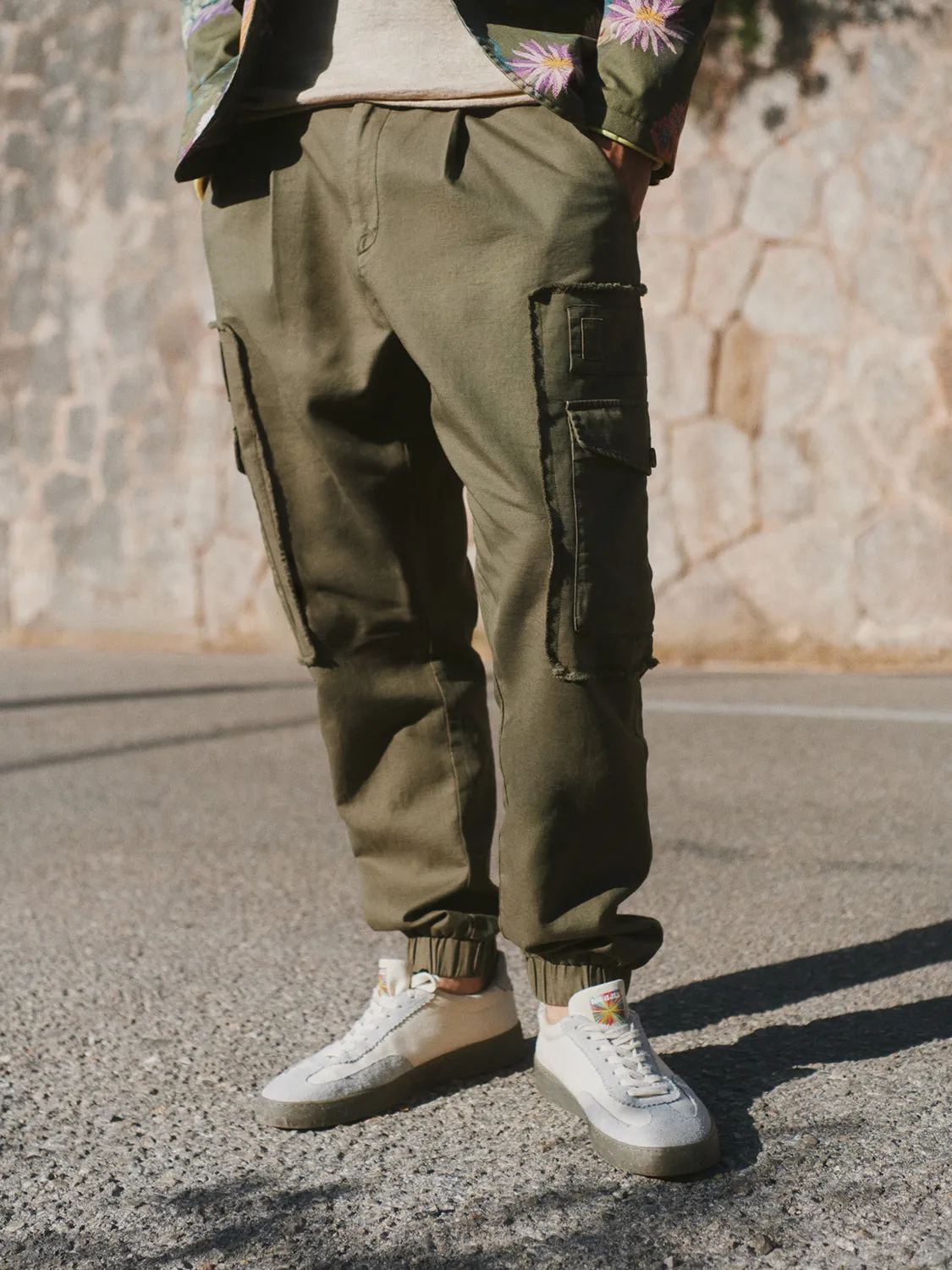Garment-dyed cargo jogger pants