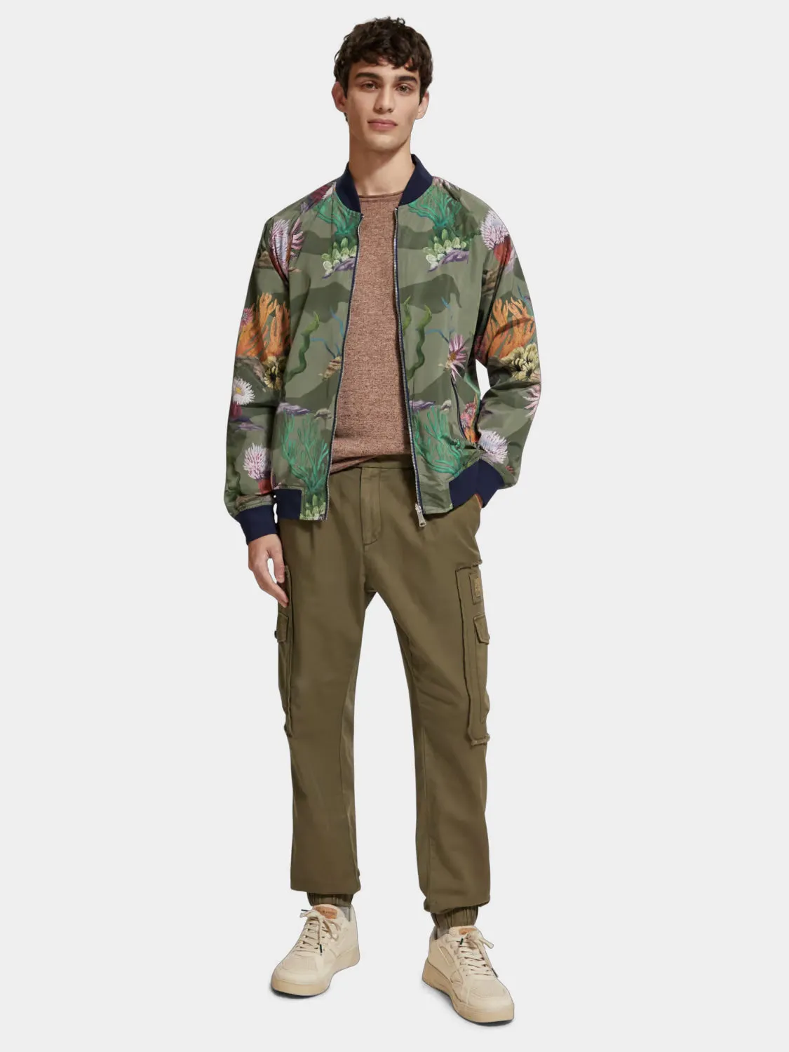 Garment-dyed cargo jogger pants