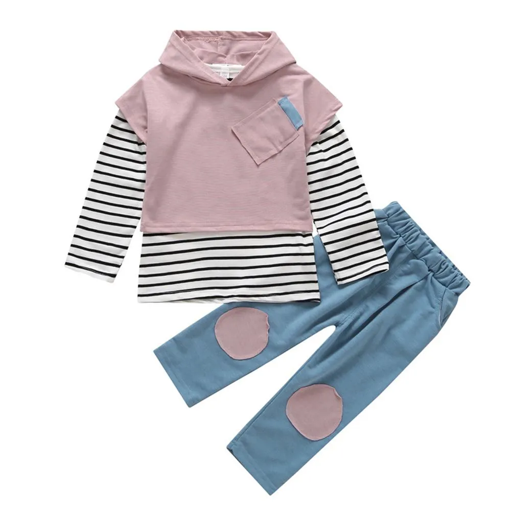 Girls 3PCS Stripe Long Sleeve Top & Short Sleeve Vest & Pants Wholesale
